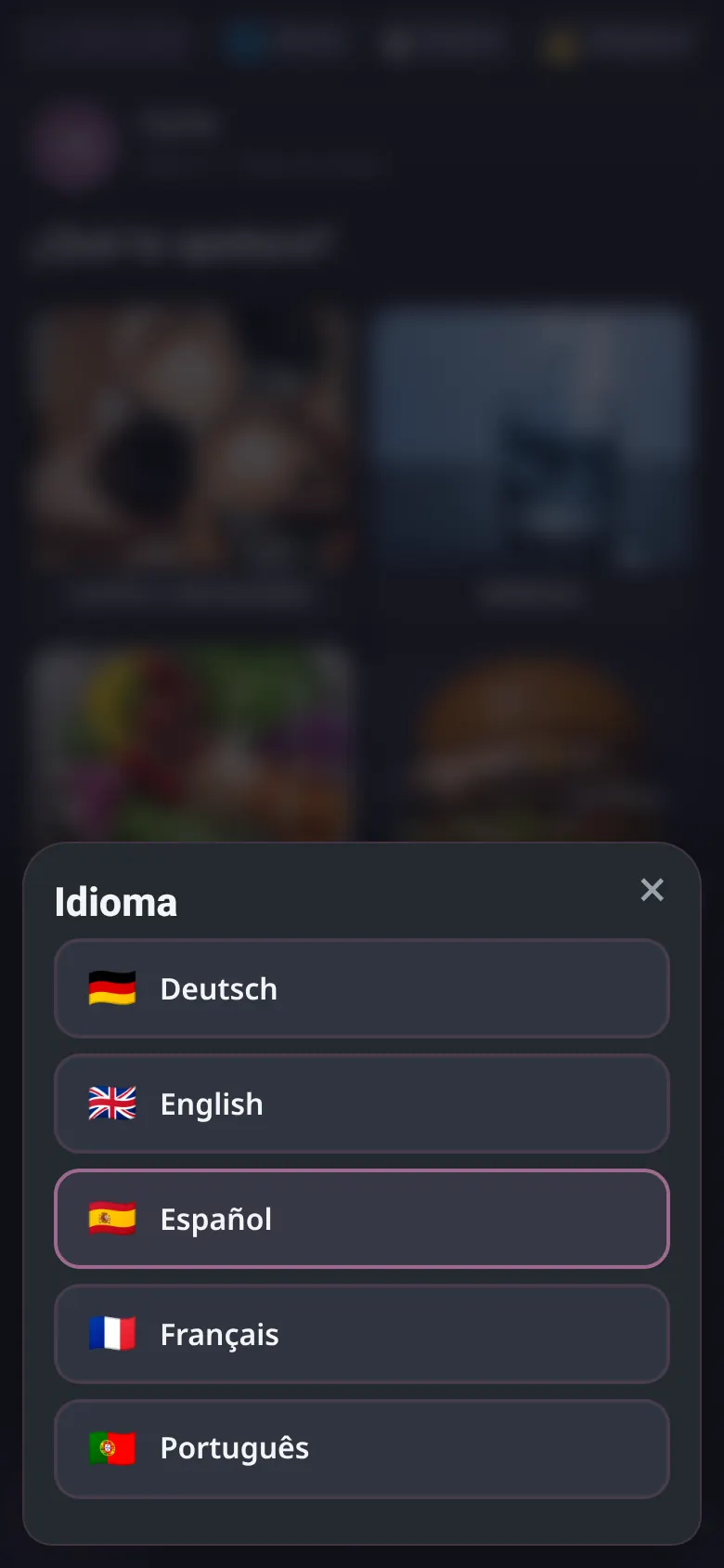 Selector de idioma de la carta del autopedido (restaurante de demostración)