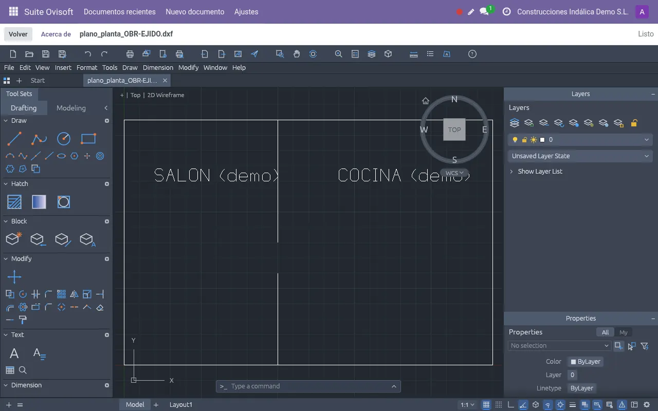 Plano CAD abierto en la Suite Ovisoft dentro de Odoo (datos de demostración)